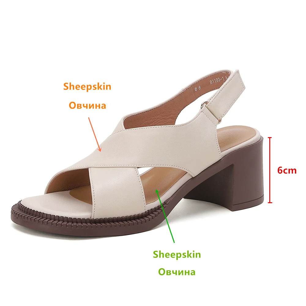 Aucegi Brand Designer Women Slingback Sandals Fashion Magic Paste Thick High Heels Square Toe Outdoor Dress Party Casual Shoes