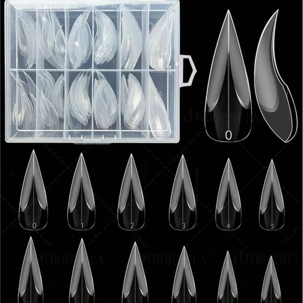 

120pcs 3D Curved Stiletto Eagle Claw False Nails Full Cover Claw Hawk Sculptural Molds For Nail Extension Transparent Fake Nails