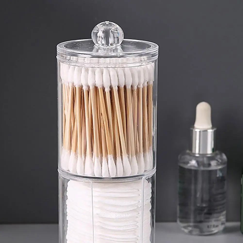 Cosmetic Cotton Storage Box Cotton Swab Container Transparent With Lid Dustproof Home Dorm Cotton Swab Dental Floss Container