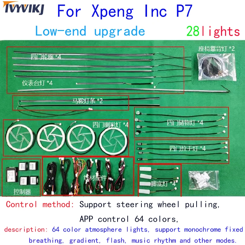 TVYVIKJ Car LED Atmosphere Light For Xpeng Inc P7 Upgrade Atmosphere Light 8 Lights 18 Lights 28 Lights