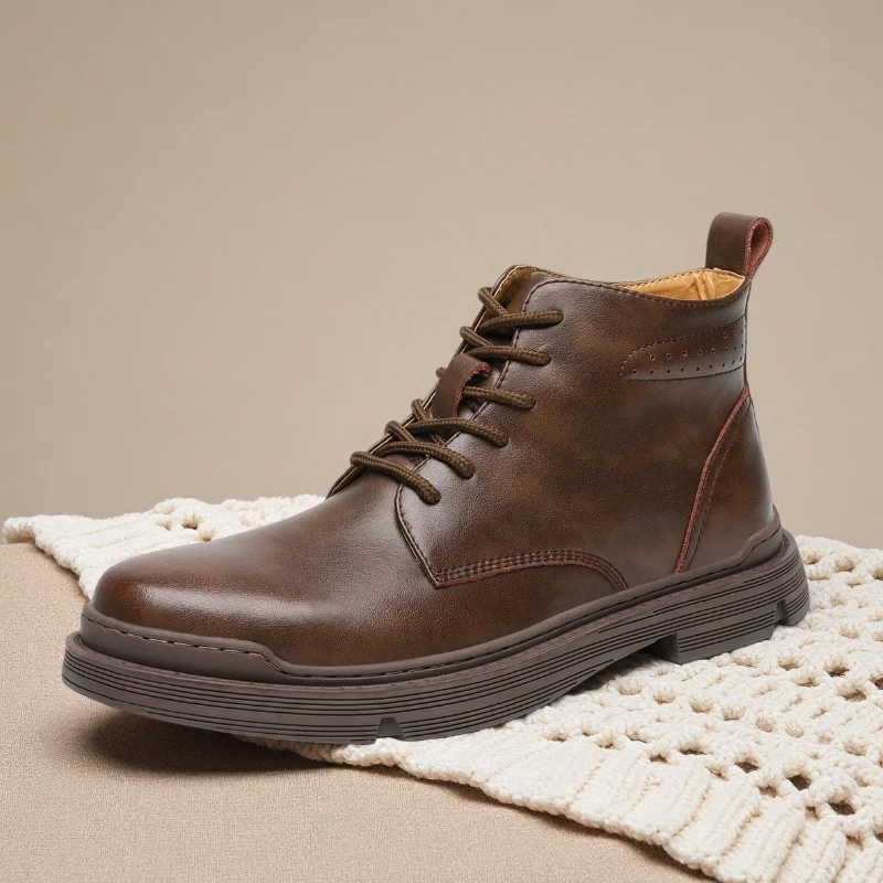 

2025 Winter Boots Warm Plush Split Leather Shoes Fashion Brand Mens Ankle Boots Male Footwear