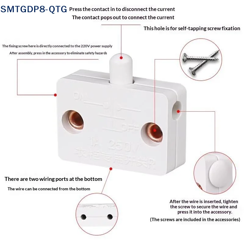Hot Automatic Reset Switch, Household Cabinet Door Control Switch, Wardrobe Light, Easy To Install.