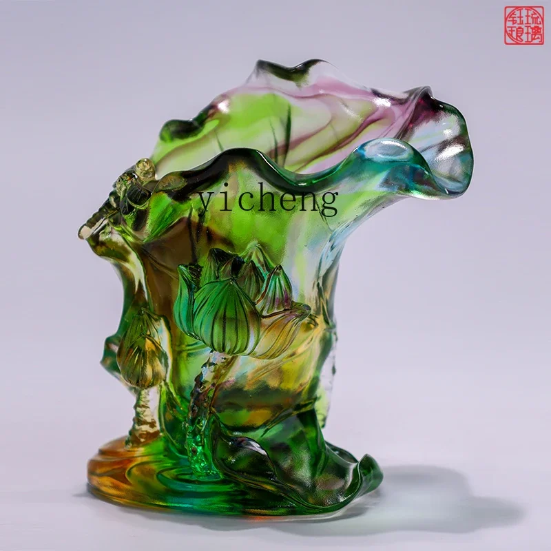 D21 Pavilion Lotus Leaf Tube Decoration Home Study Tabletop Ornament Intangible Cultural Heritage Gift To The Teacher
