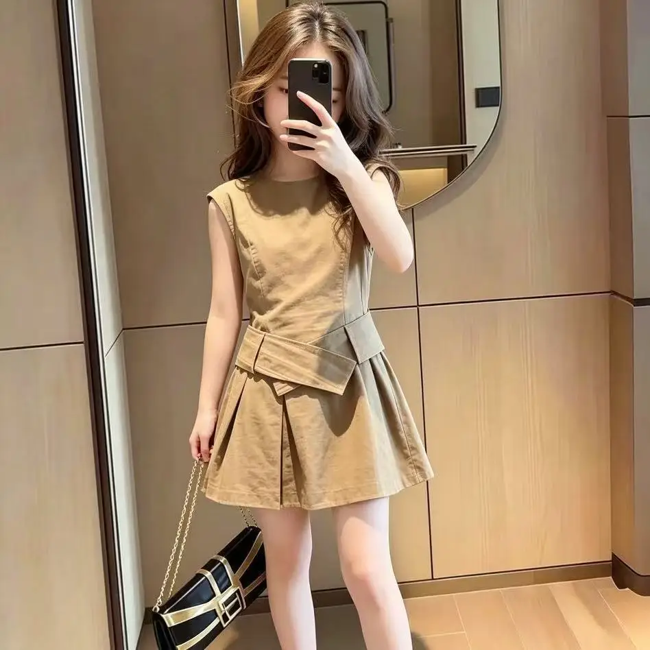 

Teenage Girl Summer Fashion Retro Vest Dress Children's New Style Clothing for Teenage Girls 120-170cm