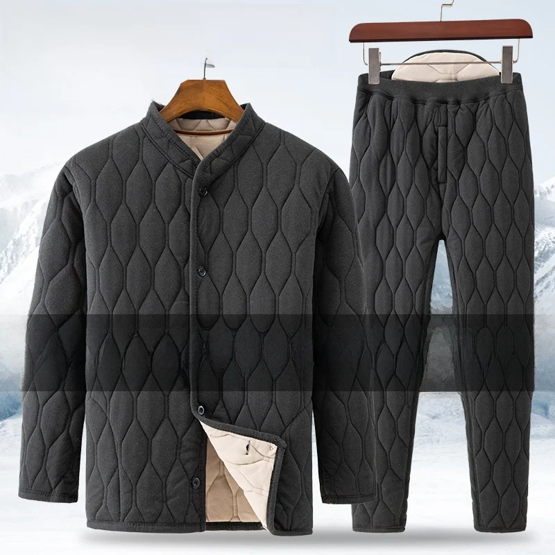 Conjunto de chaqueta y pantalones acolchados de algodón cálido para hombres de mediana edad y mayores, ropa para el hogar, ropa deportiva para papá y abuelo, manga larga