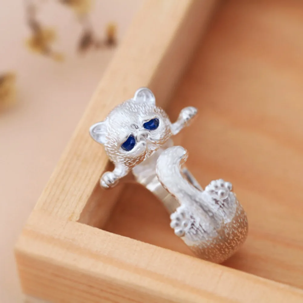 Cute Cat and Mouse Shape Open Ring for Women Antique Silver Color Modern Fashion Girls Finger Accessories Hip Hop Party Jewelry image 4