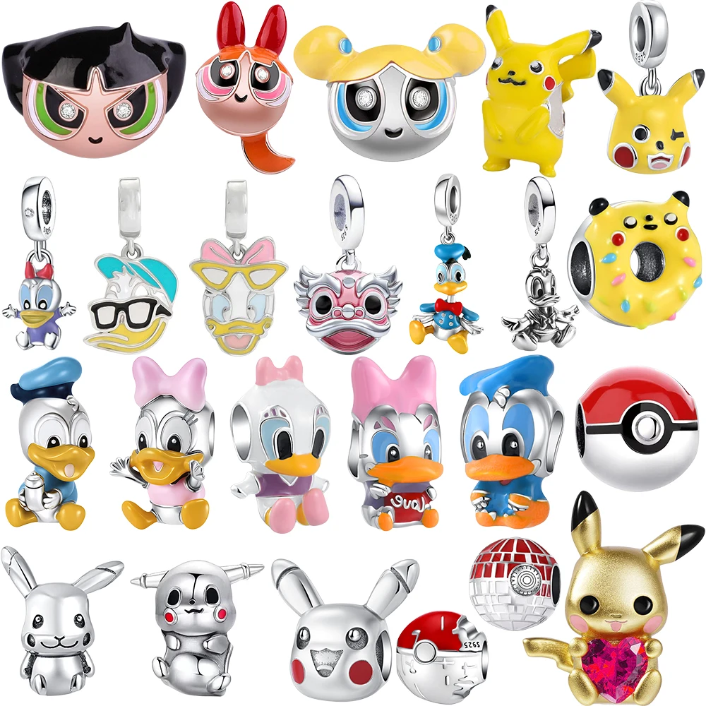 Potdemiel Promotion Perle Breloque en Argent Sterling 925, Motif Canard de Dessin Animé Mignon, pour Bracelet, Collier, Porte-clés, Bijoux DIY pour Enfant