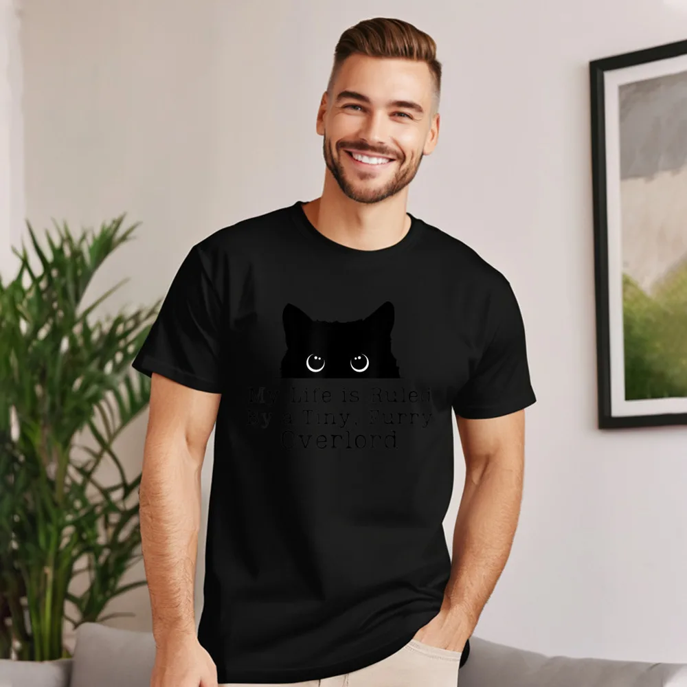 Vintage Cat Funny My Life is Slogan Short Sleeve VALENTINE DAY Tees Latest Round Collar 100% Cotton Tee-Shirt Adult T-Shirt