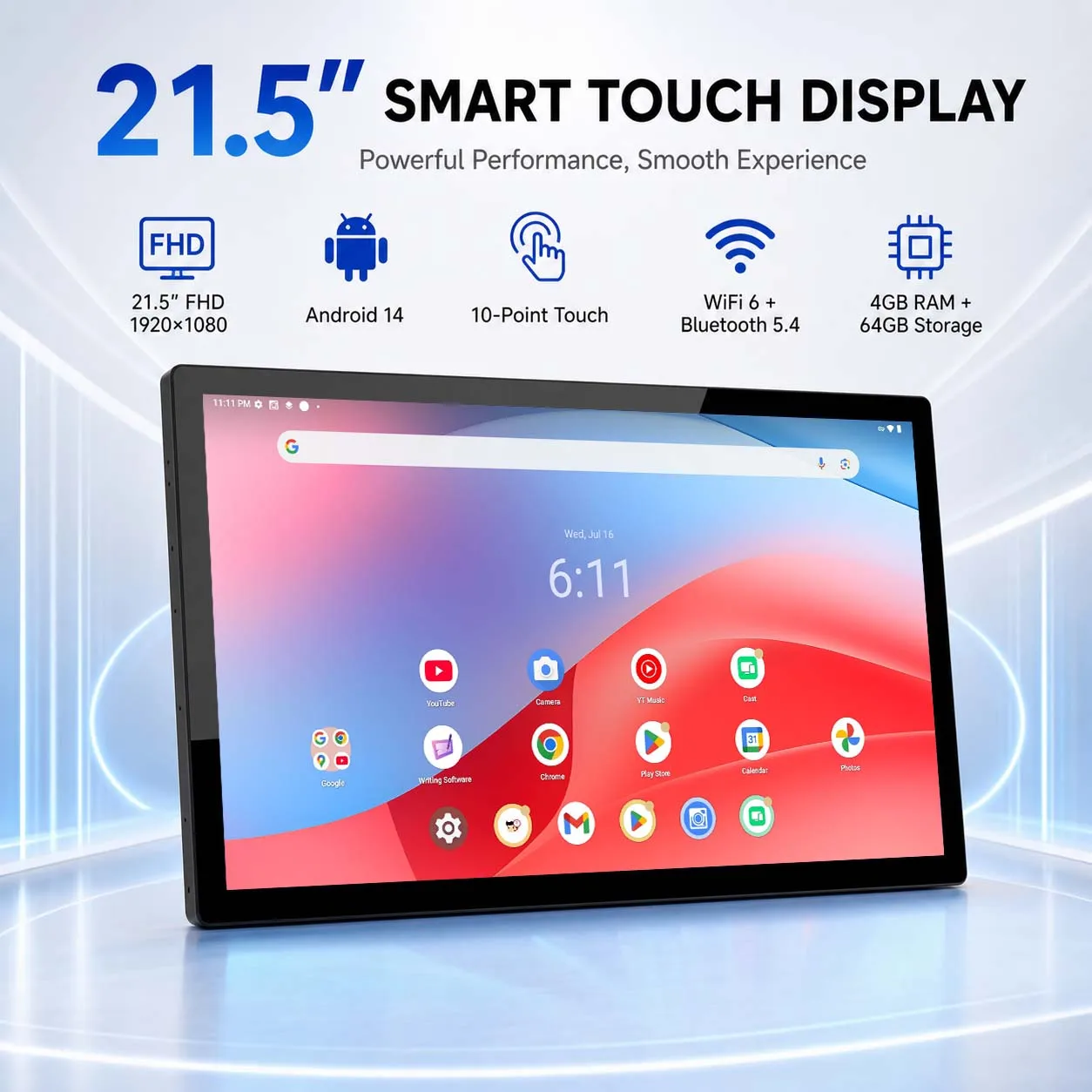 21.5 Inch All-in-One Touch Tablet, Android 14/11, RK3576S 4+64GB FHD 1080P, POE & Camera, Business Office & Smart Home Control