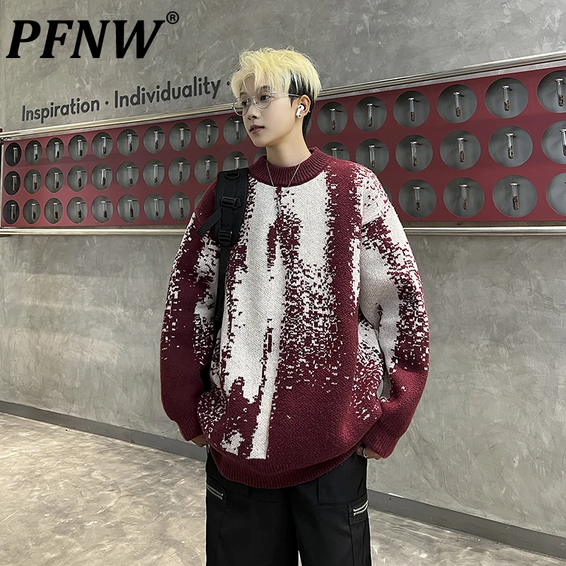 

PFNW American Vintage Red Black Tie Dye Sweater 2024 Autumn Winter New Trendy Lazy Style Loose Fit Knit Pullover Tops 12C1398