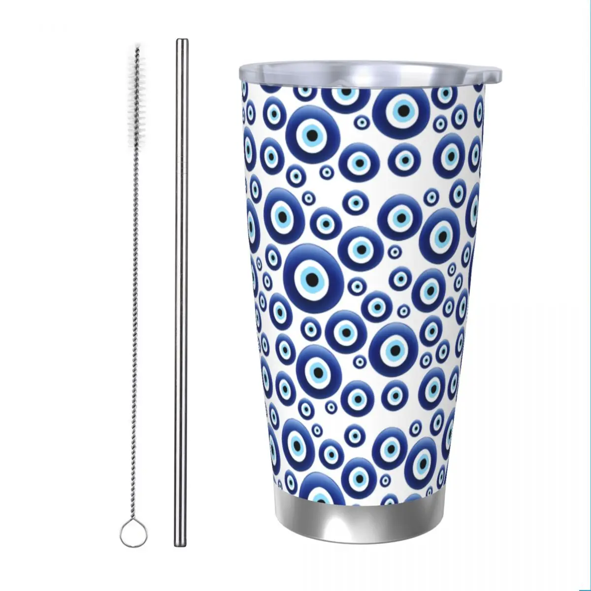 Mediterranean Evil Eye Insulated Tumbler with Straws Lid Amulet Boho Vacuum Coffee Mugs Outdoor Portable Thermos Bottle Cup 20oz