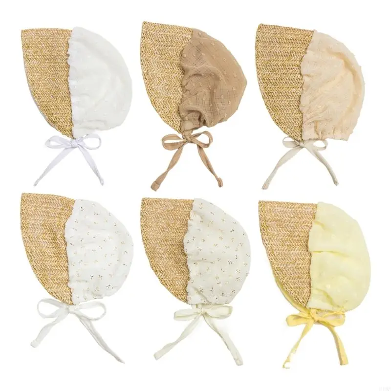 F19F Summer Lace Hat Little Girl Infant Straw Bonnet Princess Baby Beach Sun Hats
