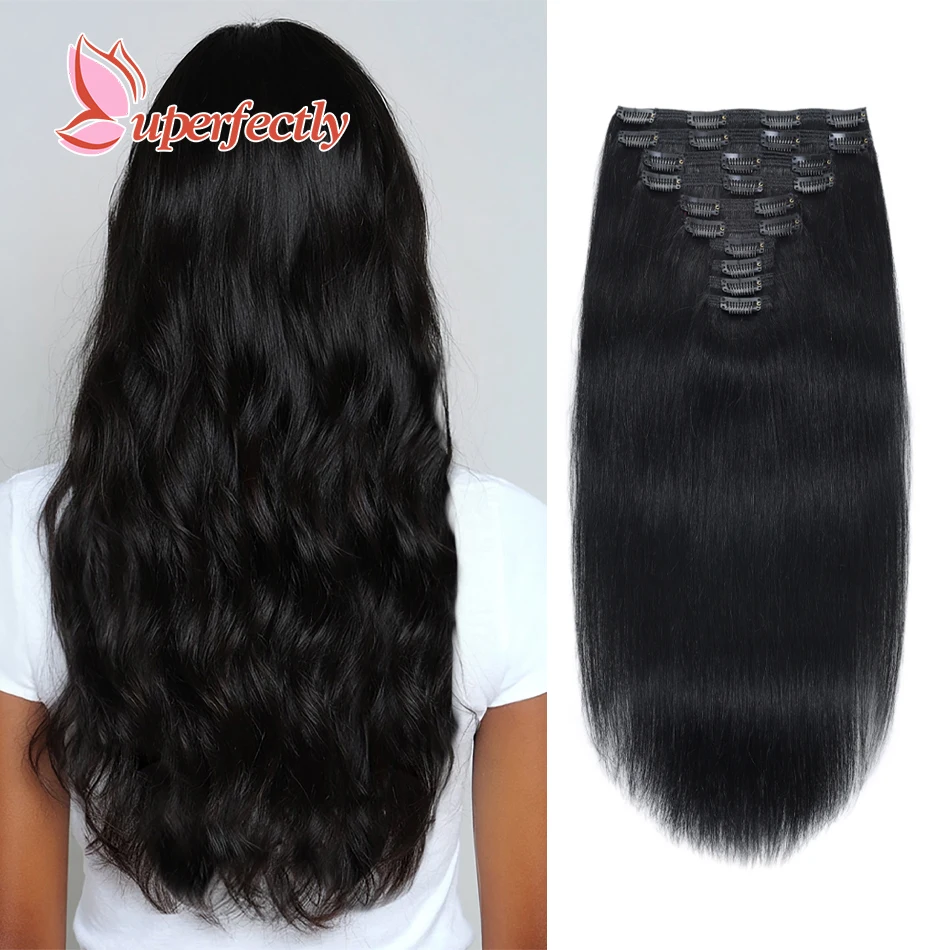 

180g 200g 220g 240g Clip in Hair Extensions Human Hair Thick Ends Natural Remy Straight 10PCS Clip in Extensions for Full Head