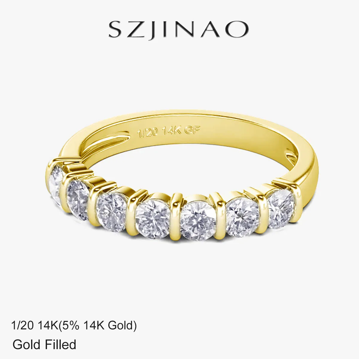 

7pcs Moissanite Row Ring Real 14k Gold Filled for Women 3mm D Color Anniversary Gift Classic High-Quality Jewelry