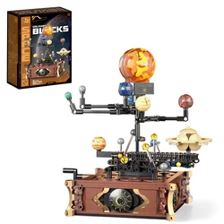697PCS Solar System Eight Planets Model Idea Rotating Sun Earth Building Blocks with Light Science Education Toys for Kid Gift