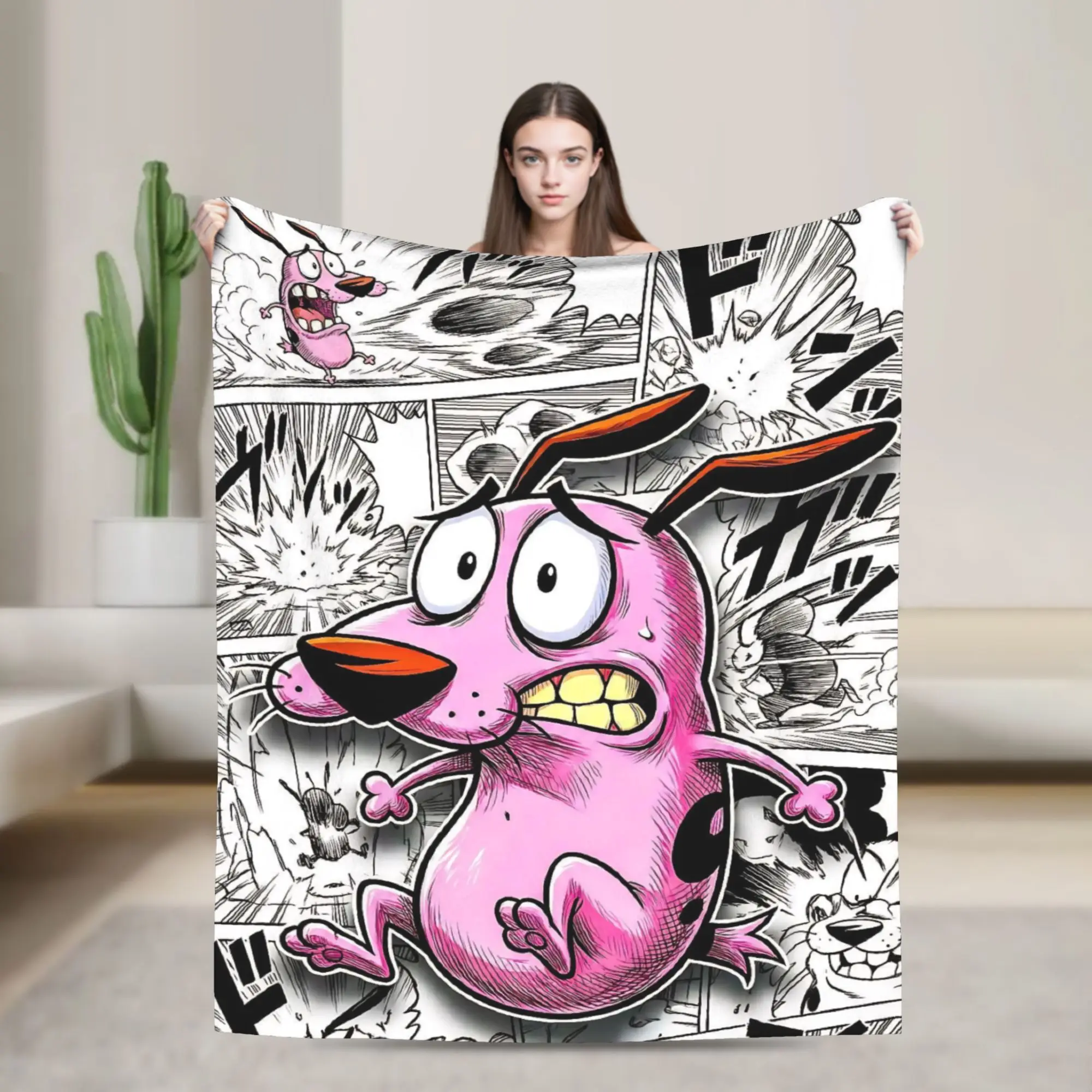 Couraged Cowardlys Dogs Blanket Cartoon Plush Throw Blankets Bedding Couch Printed Soft Warm Bedsprea,