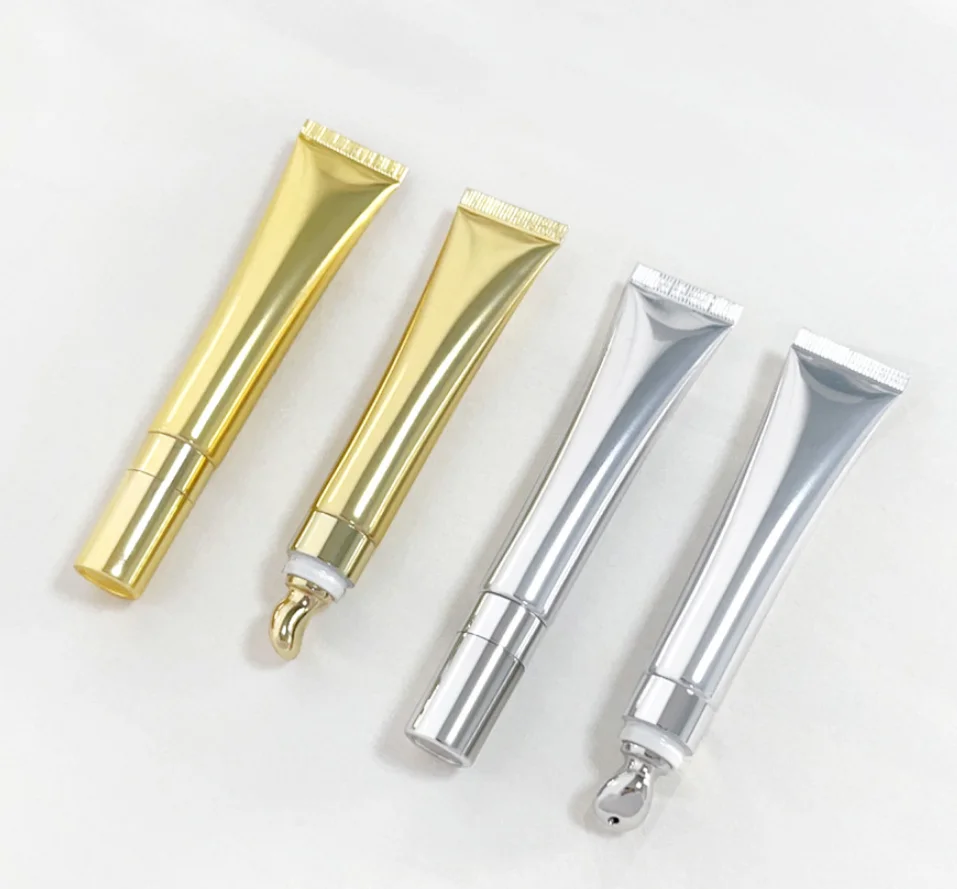 립글로스 튜브 스퀴즈 플럼퍼 오일 용기 병 프라이빗 라벨 빈 실버 골드 튜브 신디자인 알루미늄 합금 헤드 15ml