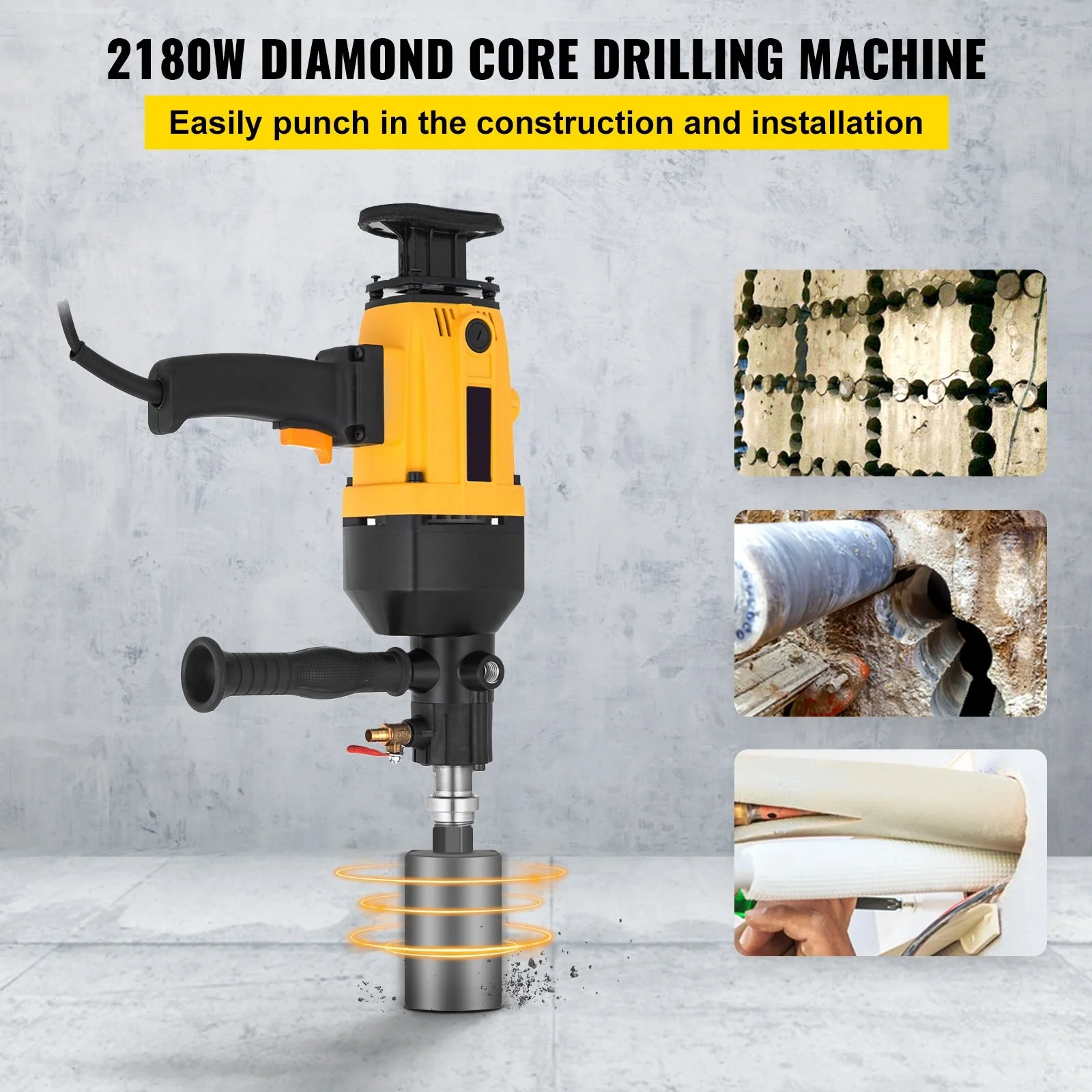 160MM Diamond Core Drilling Machine 2180W Diamond Percussion Core Drill Wet & Dry Handheld Diamond Core Drill  Concrete Drilling