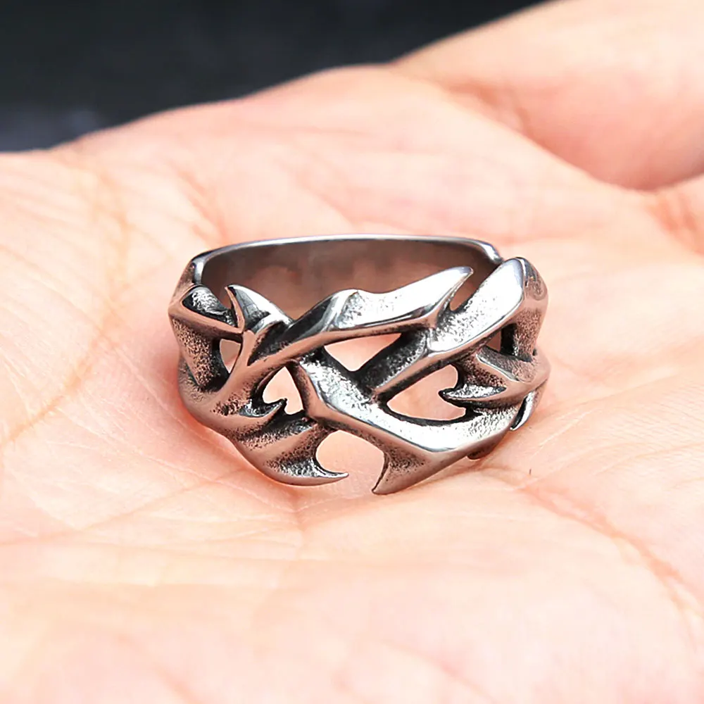 Punk Stainless Steel Crown of Thorns Rings For Men Women Vintage Hollow Out Design Men's Rings Fashion Jewelry Gift Wholesale