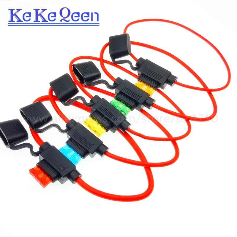 1pcs 10awg 12awg 14awg 16awg 18awg Medium Car Fuse Holder Water-resistant Waterproof Automotive With Cover Inline Auto