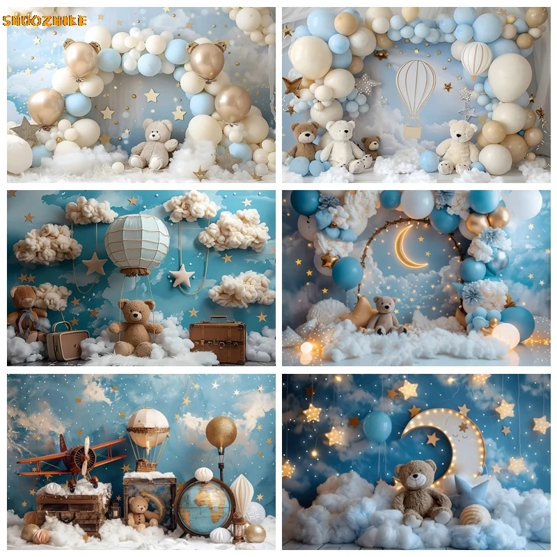 

Balloon Bear Baby Birthday Backdrops for Photography Boy Girl's Photo Photographic Party Decor Background Photo Studio Shoots