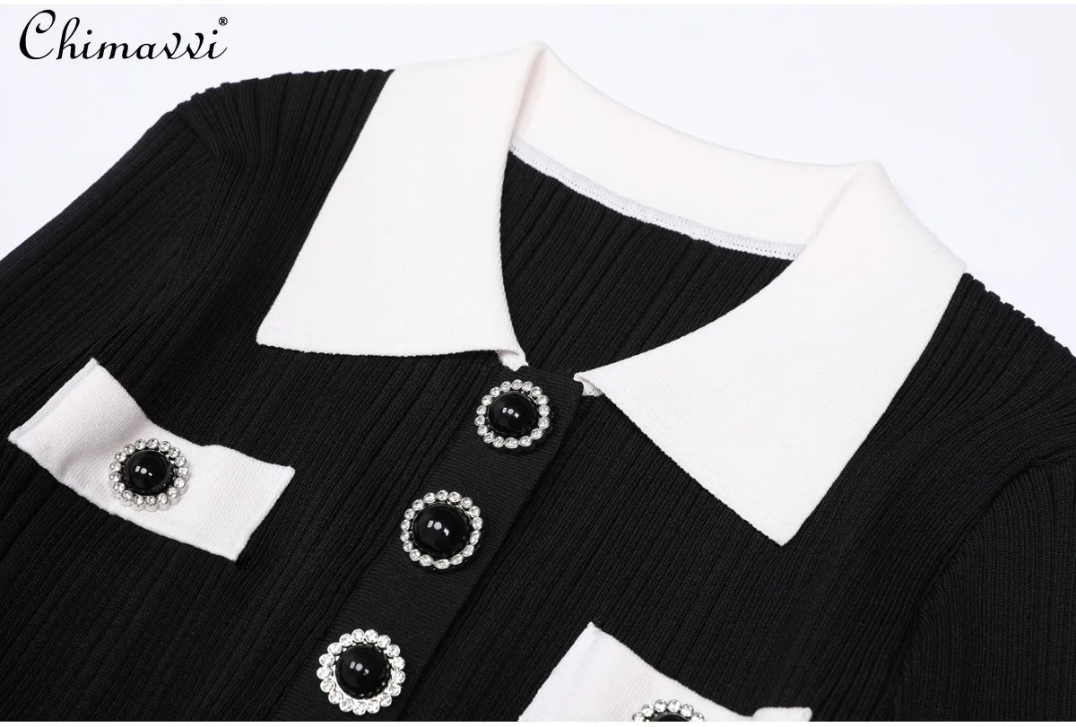 Autumn Winter New Fashion Turn-Down Collar Slim Fit Mermaid Dress High-End Long Sleeve Elegant Long Women's Knitted Dress