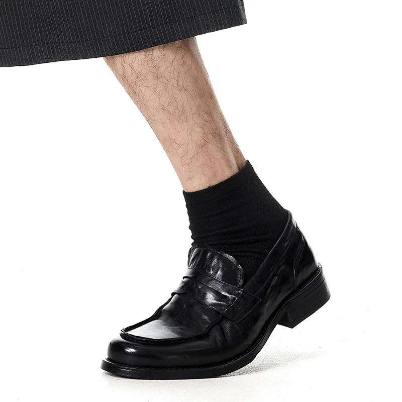

Элегантные раздвижные лоферы из черной воловьей кожи с мужскими плиссированными формальными туфлями для работы, бизнеса и отдыха