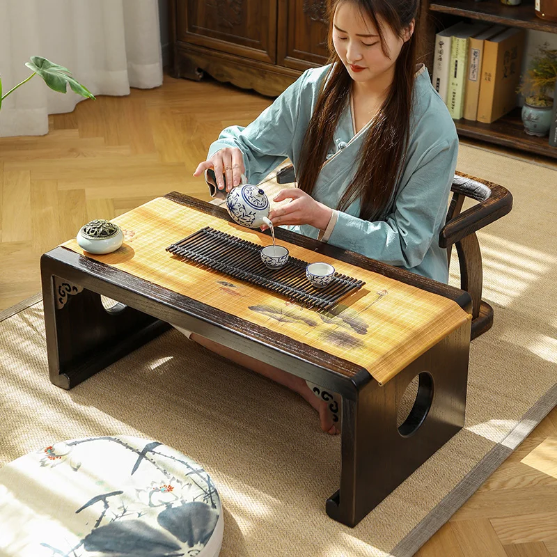 

Japanese Low Tea Table Solid Wood Tatami Chabudai for Bay Window Minimalist Computer Desk Vintage Multi-functional Coffee Table