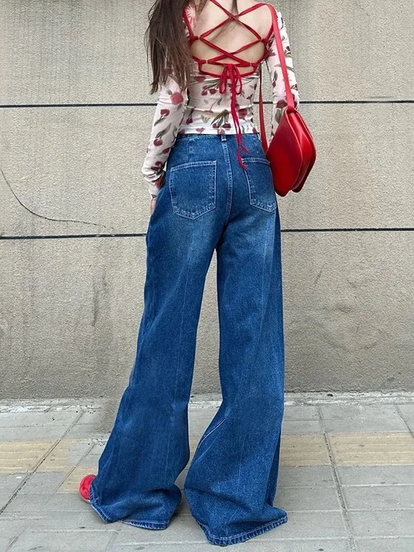 Y2K Spicy Girl Jeans Women Retro High Waisted Wide Leg Loose Slimming Straight Leg Floor Length Casual Drape Trousers