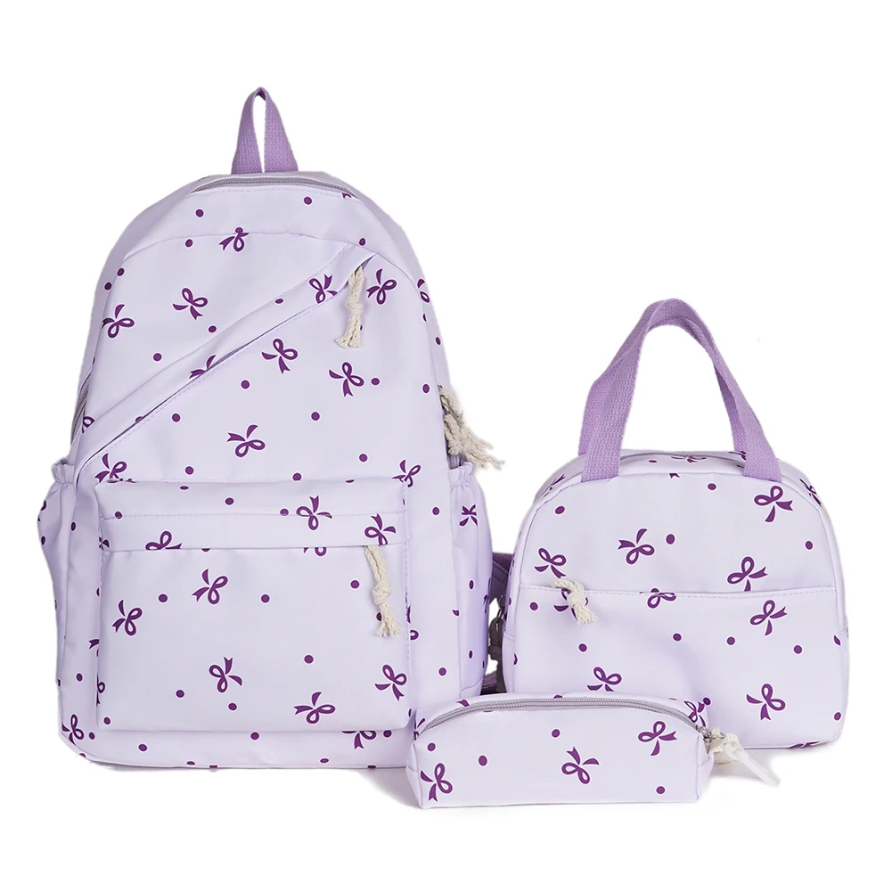 3-in-1 Bow Tie College School Backpack with Lunch Bag Pencil Case Cute Girl Backpacks School Backpack Set for Teenage Girls