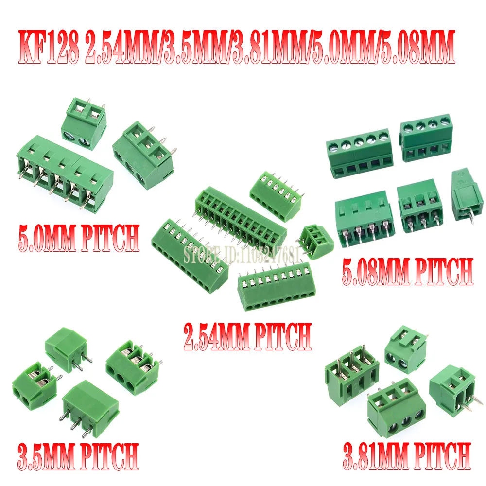 10pcs KF120/KF128 Straight Pin Terminal Block - 2.54-5.08mm Multiple Pitch Options, 2P/3P, 2-10Pin PCB Screw Connector for Elect