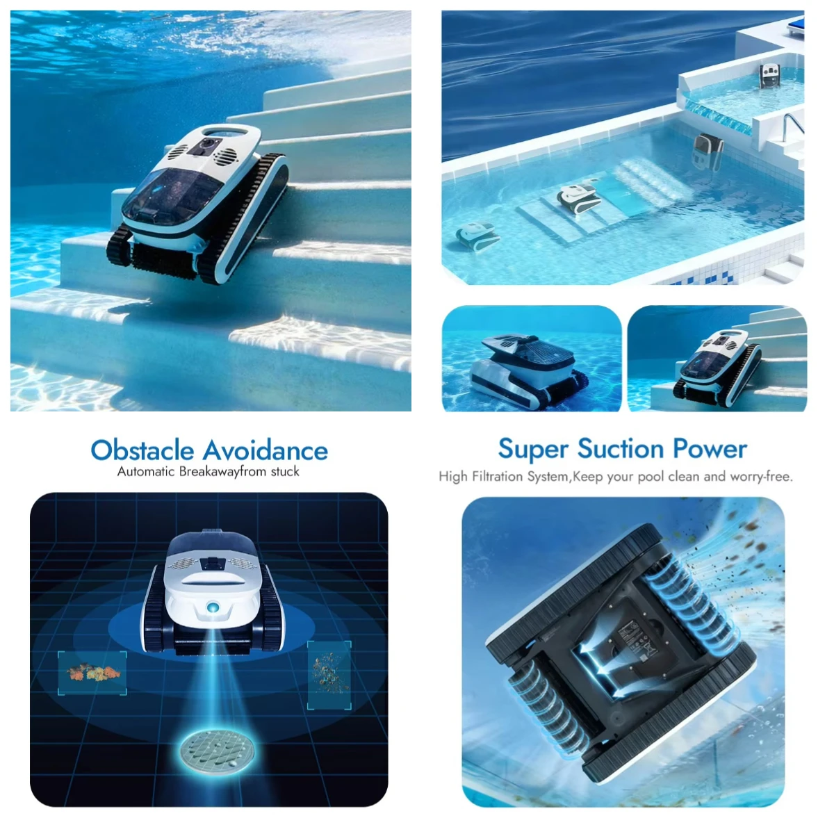 Automatic Plug-Powered Robotic Pool Vacuum Cleaner with High Efficiency Cleaning