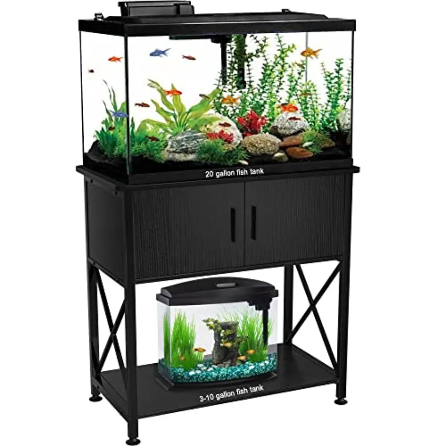 

20 Gallon Fish Tank Stand, Metal Aquarium Stand 20 Gallon with Cabinet Storage, 28.7" L*16.5" W Tabletop, 330LBS Capacity Black