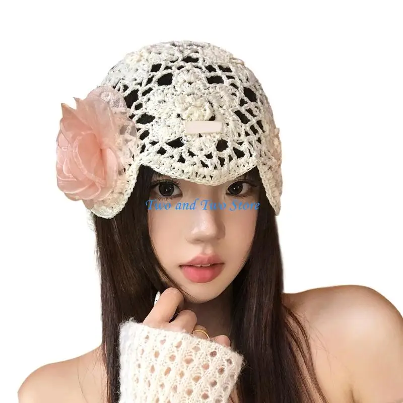HX6F Feminine Crocheted Hat With Complex Lace And Arrangements