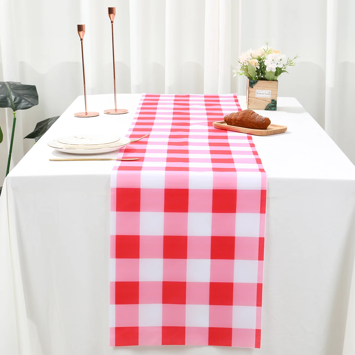 Buffalo Check Plaid Table Runner Happy 1st Birthday Party Decorations Kids Table Cover Wedding Party Favors Baby Shower Supplies