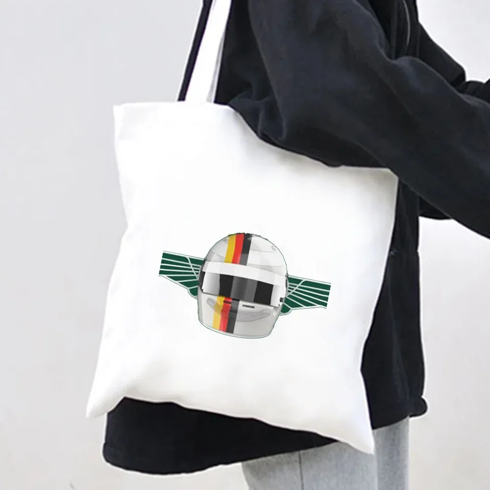 Cool F1 Formula 1 Lando Norris Bottas Racing Car Men Women Canvas Shoulder Cotton Tote Bag Harajuku Eco Shopper Shopping Handbag