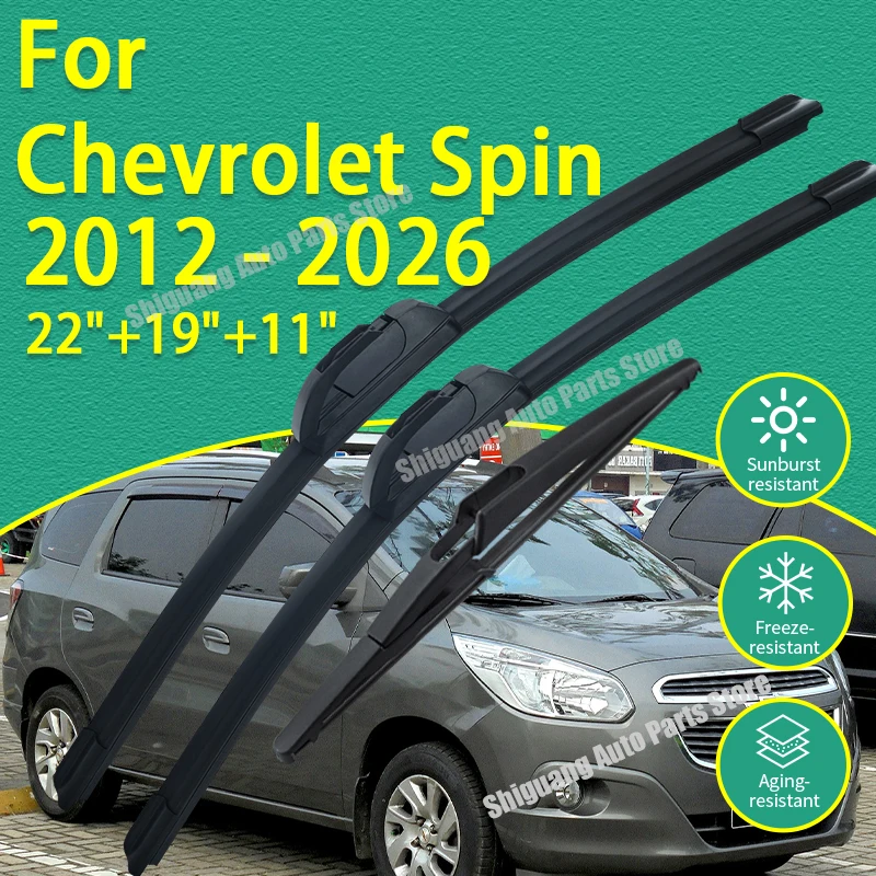 Limpiaparabrisas Delanteros y Traseros con Recubrimiento de Silicona para Chevrolet Spin 2012-2026, Accesorios para Limpiaparabrisas, 2025 2024