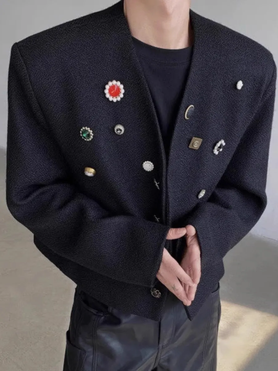 

Мужская демисезонная куртка без воротника от бренда Haome: легкая, роскошная, с V-образным вырезом, длинный рукав