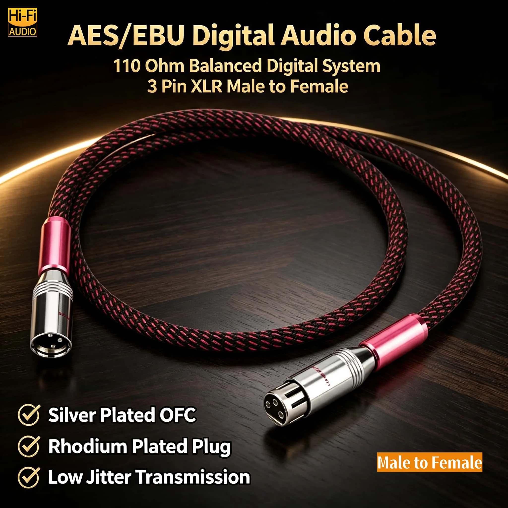 XLR Cable 110ohm AES/EBU Digital Balanced Silver Plated OFC Rhodium Plug Hifi Audiophile for DAC Preamp Amplifier CD Transport
