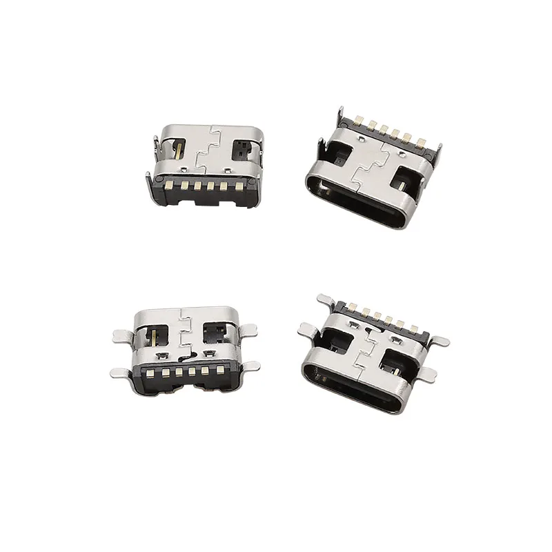 Conector de puerto de carga USB tipo C, 10 piezas, hembra, 2/6/16 Pines, SMD, PCB, soldadura, reparación de bricolaje, adaptador de enchufe tipo C