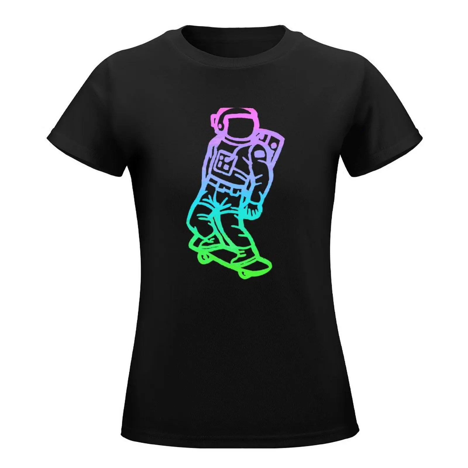 Neon Skateboarding Astronaut T-Shirt female funny cute clothes summer tops t-shirts for Women cotton