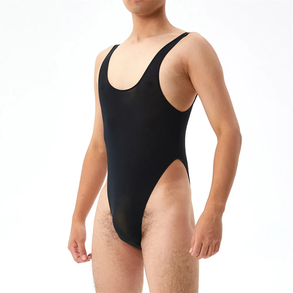 Mens Bodystocking บอดี้สูท U นูน Big Bulge POUCH ชุดชั้นในแขนสั้น Slim Romper Jumpsuits Slim Romper