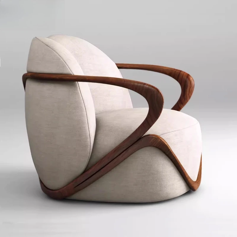 

Walnut Hug Soft Bag Living Room Model Room Reception Fabric Leisure Armrest Single Chair