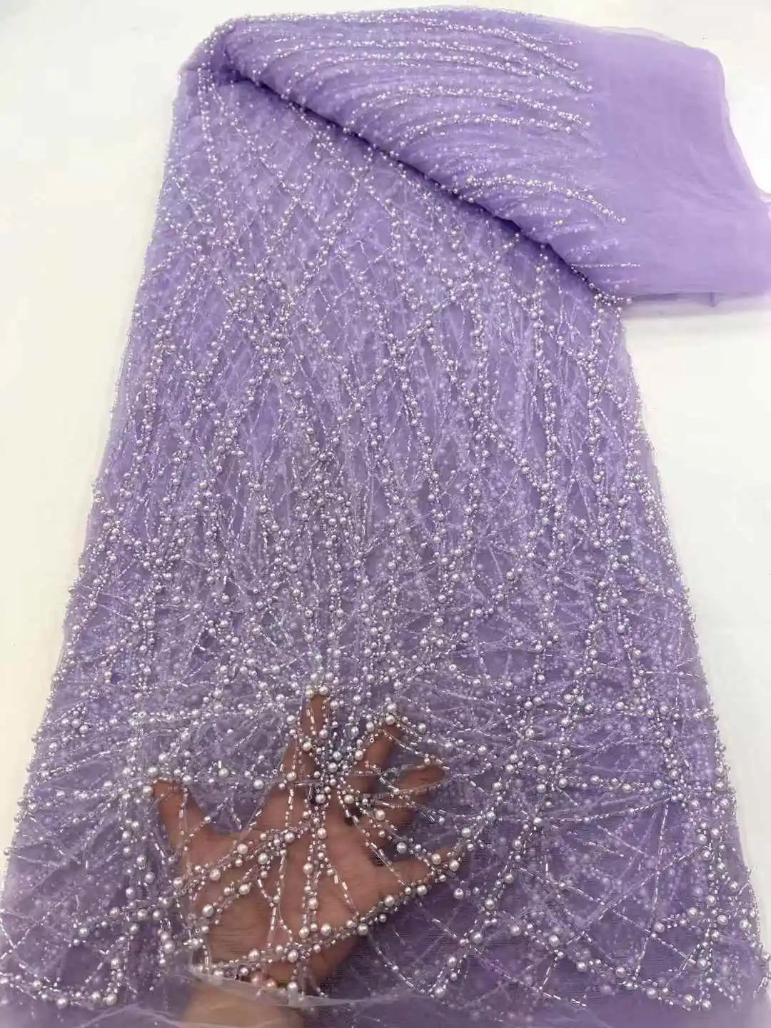 High-End หรูหราภาษาฝรั่งเศสคําเย็บปักถักร้อย Heavy เจ้าบ่าวลูกปัดลูกไม้ผ้าเลื่อม 5 หลาคุณภาพสูง Materiel สําหรับชุดปาร์ตี้