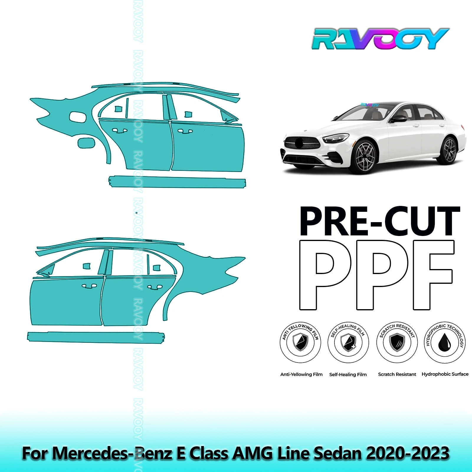 

For Mercedes-Benz E Class AMG Line Sedan 2020-2023 8.5mil Pre-Cut PPF Door & A/B Pillar Kit TPU Paint Protection Film Set
