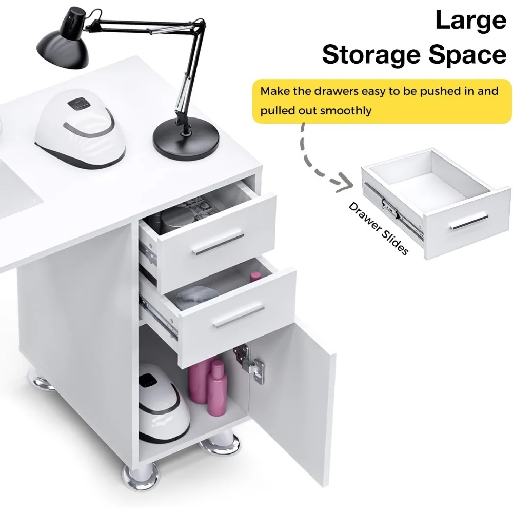 Table de manucure, bureau de module d'ongle avec collecteur de poussière, station de table d'ongle de degré d'acétone avec 2 sacs à poussière et assistance de poignet, beauté