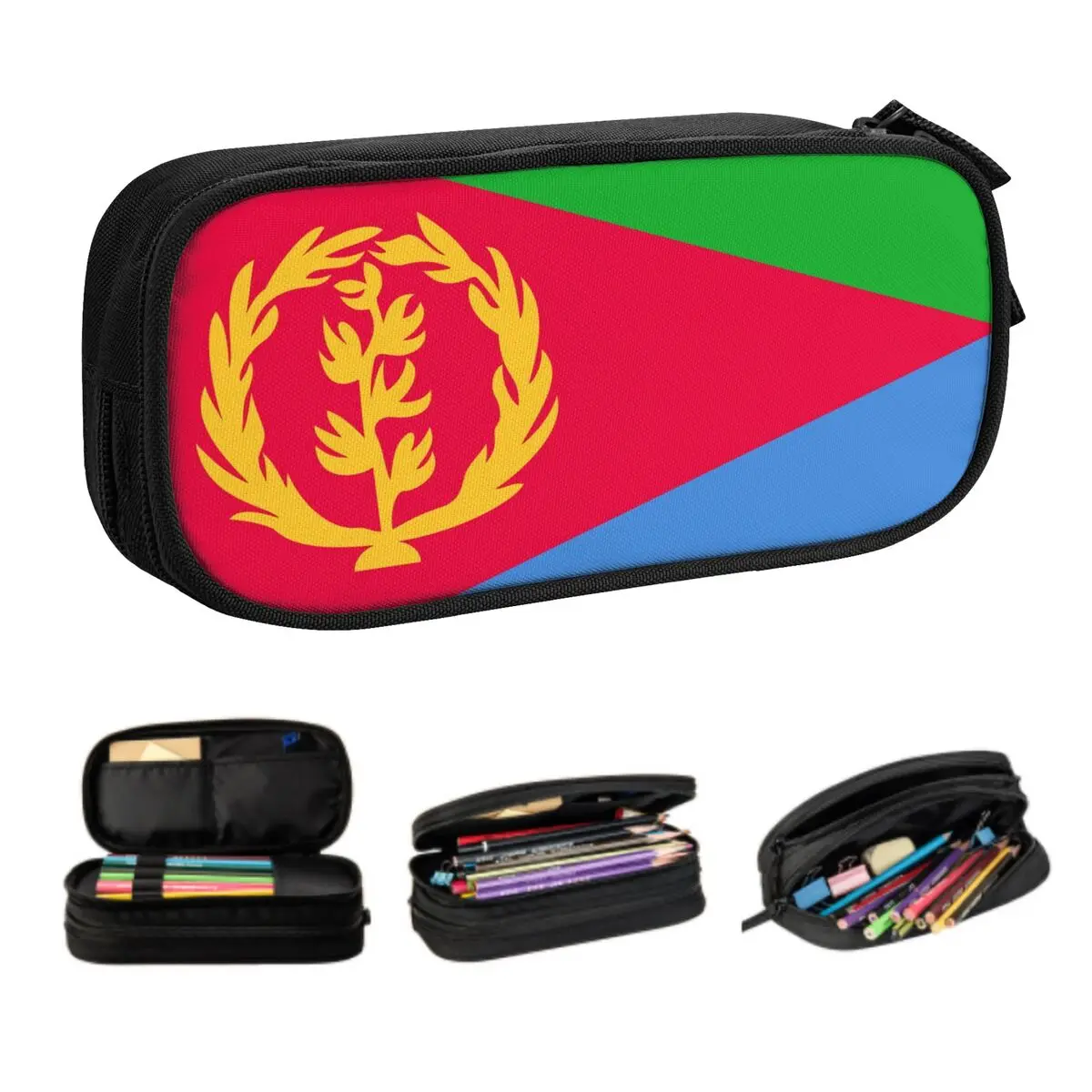 Customized Eritrea Flag Pencil Case for Boys Gilrs Big Capacity Pen Box Bag School Accessories