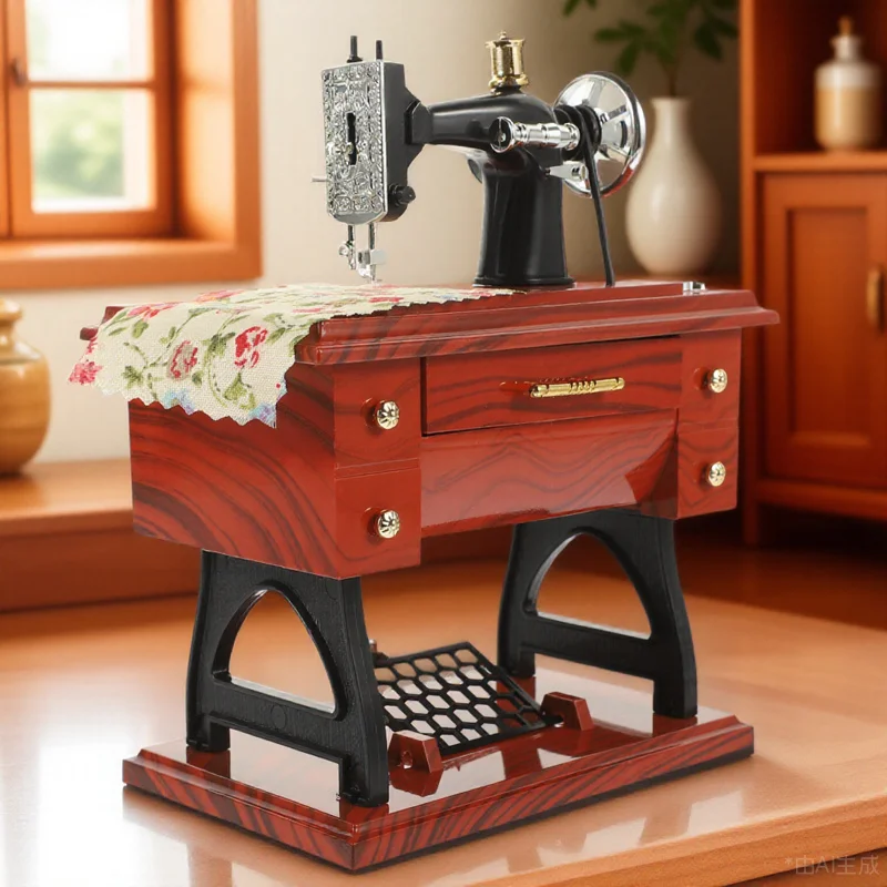 

Classic Wind-Up Sewing Machine Music Box Fine Craftsmanship Warm Light Finish Adds Elegance to Home Decor Great for Holiday