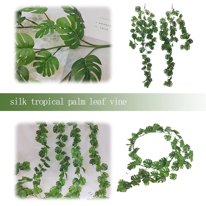 

Artificial Tropical Palm Leaves Vine Monstera Jungle Leaf Plants Rattan for Wedding Home Wall Hanging Decoration 2 Pack