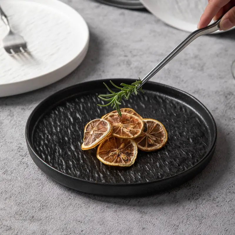 

Креативная матовая круглая керамическая тарелка для дома, западная еда, каменная десертная тарелка, посуда для отеля, ресторана, кухонная утварь